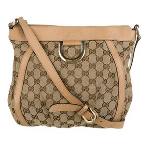 Rare Vintage Gucci Abbey D Ring in Tan Leather Combo GG Logo Handbag Crossbody